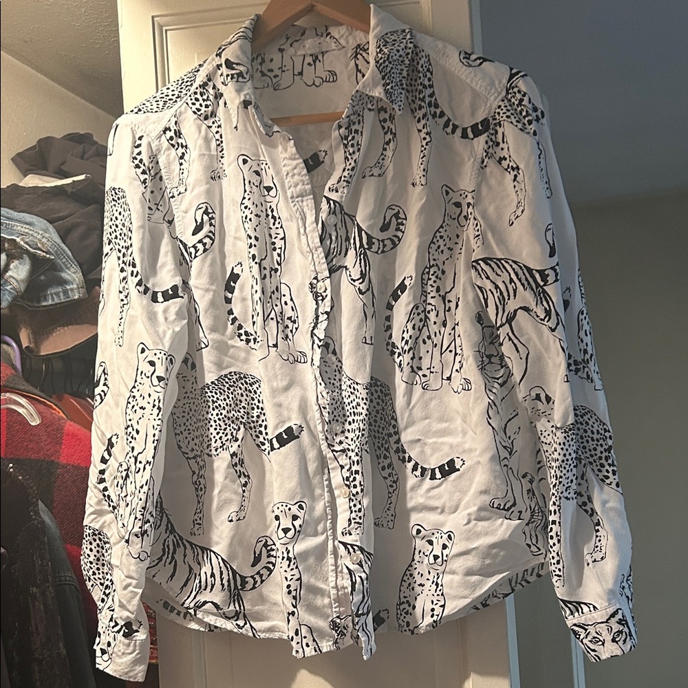 White Shirt with Black Cheetah Print